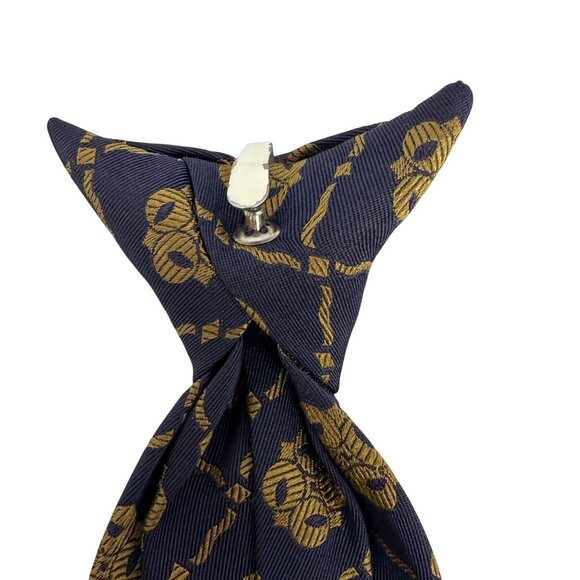 Bean Brummell Snapper T.M. Navy & Gold Geometric Floral Necktie - Picture 3 of 5